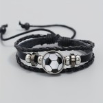 1pc Fashion Trendy Jewelry, Cool Beaded Football Fan Pu Leather Bracelet, Memorial Gift Sports Bracelet For Men Women