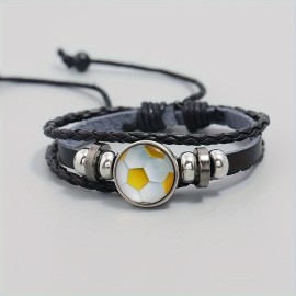 1pc Fashion Trendy Jewelry, Cool Beaded Football Fan Pu Leather Bracelet, Memorial Gift Sports Bracelet For Men Women