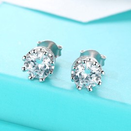 1pair Stunning Small Crystal Crown Earrings Round Zirconia Dazzling Earrings Shine With Magnificence For Men Perfect Gifts For Women