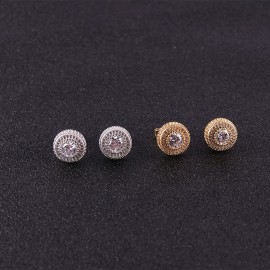 1pair Hip Hop 18K Golden Plated Round Cubic Zirconia Stud Earrings For Men