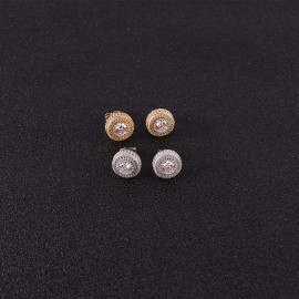 1pair Hip Hop 18K Golden Plated Round Cubic Zirconia Stud Earrings For Men