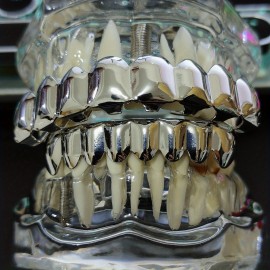 1 Set 8 Upper Teeth And 8 Lower Teeth Grillz, Men's Hip-hop Teeth Grillz, Halloween Party Teeth Jewelry