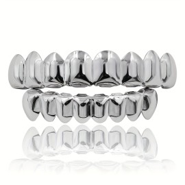 1 Set 8 Upper Teeth And 8 Lower Teeth Grillz, Men's Hip-hop Teeth Grillz, Halloween Party Teeth Jewelry