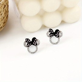 1pair Cartoon Cute Animal Mouse Head Stud Earrings, Gifts For Friend