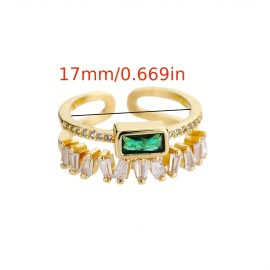 Boho Style Double Layer Copper Ring, 18k Gold Plated Zircon Open Ring Jewelry For Men And Women