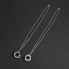 1pc Double Ring Stainless Steel Pendant, Jewelry Lot Classic Couple Necklace