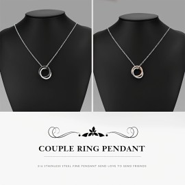 1pc Double Ring Stainless Steel Pendant, Jewelry Lot Classic Couple Necklace