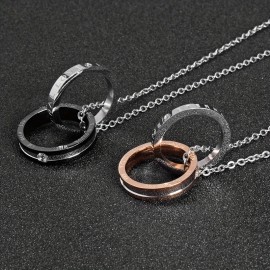 1pc Double Ring Stainless Steel Pendant, Jewelry Lot Classic Couple Necklace