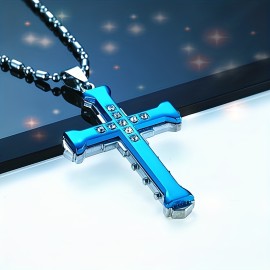 1pc Titanium Steel Cross Pendant Necklace With Zircon Inlaid For Men, Classic Jewelry, Holiday Gift