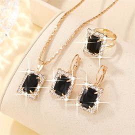 1 Necklace + 1 Pair Of Earrings + 1 Ring Elegant Jewelry Set Classy Rectangular Design Paved Emerald Zirconia Match Daily Outfits Party Accessories