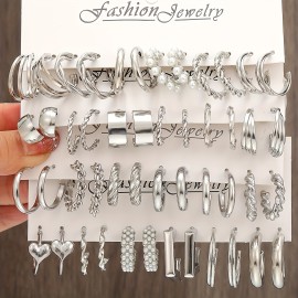 24 Pairs Golden Hoop Earrings Set Elegant Simple Style Zinc Alloy Jewelry Daily Wear Accessories Female Trendy Gift