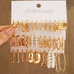 6 Pairs Set of Vintage Golden Color C-Shaped Hoop Earrings Women Accessories For Birthday Party Jewelry Gift