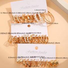 6 Pairs Set of Vintage Golden Color C-Shaped Hoop Earrings Women Accessories For Birthday Party Jewelry Gift