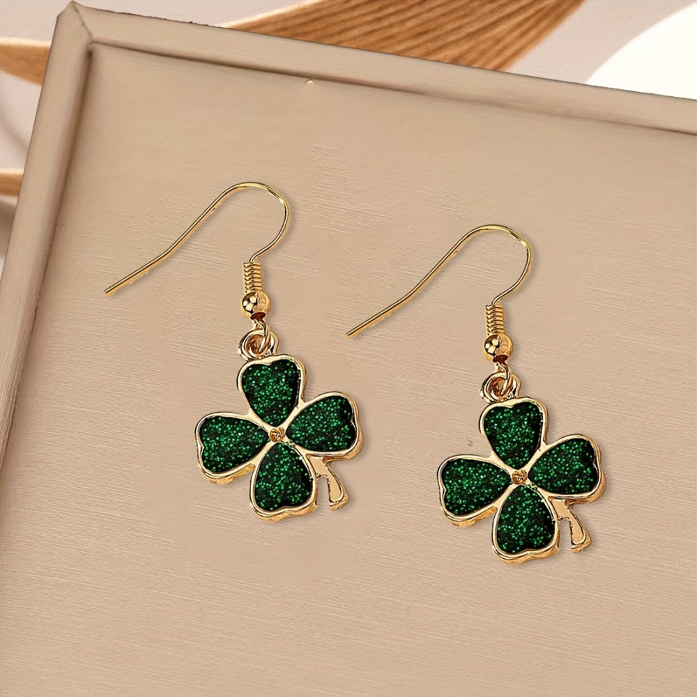 Exquisite Four-leaf Clover Design Bling Bling Dangle Earrings Simple Pastoral Style Lucky Trendy Female Gift