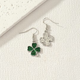 Exquisite Four-leaf Clover Design Bling Bling Dangle Earrings Simple Pastoral Style Lucky Trendy Female Gift