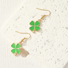 Exquisite Four-leaf Clover Design Bling Bling Dangle Earrings Simple Pastoral Style Lucky Trendy Female Gift