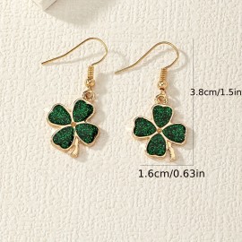 Exquisite Four-leaf Clover Design Bling Bling Dangle Earrings Simple Pastoral Style Lucky Trendy Female Gift