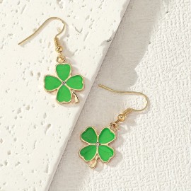 Exquisite Four-leaf Clover Design Bling Bling Dangle Earrings Simple Pastoral Style Lucky Trendy Female Gift