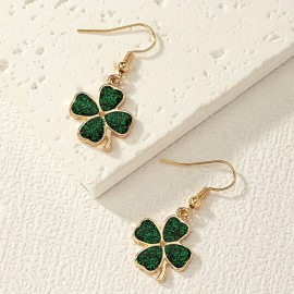 Exquisite Four-leaf Clover Design Bling Bling Dangle Earrings Simple Pastoral Style Lucky Trendy Female Gift