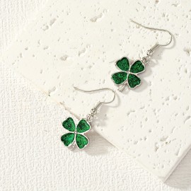 Exquisite Four-leaf Clover Design Bling Bling Dangle Earrings Simple Pastoral Style Lucky Trendy Female Gift