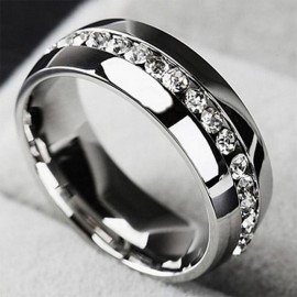 Fashion Band Ring Made Of Titanium Paved A Row Of Shining Zircon Silvery Or Golden Make Your Call Suitable For Men And Women