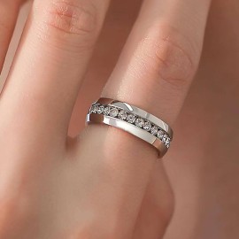 Fashion Band Ring Made Of Titanium Paved A Row Of Shining Zircon Silvery Or Golden Make Your Call Suitable For Men And Women