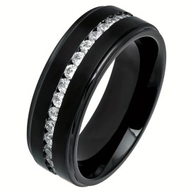 Fashion Band Ring Made Of Titanium Paved A Row Of Shining Zircon Silvery Or Golden Make Your Call Suitable For Men And Women