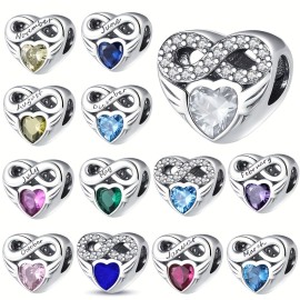 1PC Silver Plated Love Heart Shaped Charm Pendant Inlaid Colorful Birthstone Women's Jewelry DIY Birthday Gift