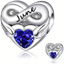 1PC Silver Plated Love Heart Shaped Charm Pendant Inlaid Colorful Birthstone Women's Jewelry DIY Birthday Gift