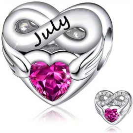 1PC Silver Plated Love Heart Shaped Charm Pendant Inlaid Colorful Birthstone Women's Jewelry DIY Birthday Gift