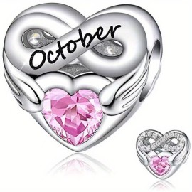 1PC Silver Plated Love Heart Shaped Charm Pendant Inlaid Colorful Birthstone Women's Jewelry DIY Birthday Gift