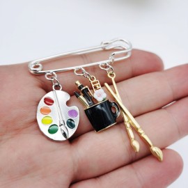 Personality Colorful Artist Paint Palette And Paint Brush Brooch Pin Artist Jewelry Gift For Art Teacher Art Student