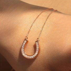 Horseshoe Design Full Shiny Zircon Inlaid Pendant Necklace Elegant Simple Style Daily Casual