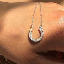 Horseshoe Design Full Shiny Zircon Inlaid Pendant Necklace Elegant Simple Style Daily Casual