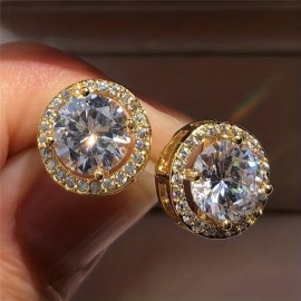 Simple Stud Earrings Inlaid Round Cut Shiny Zircon Wedding Jewelry