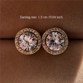 Simple Stud Earrings Inlaid Round Cut Shiny Zircon Wedding Jewelry