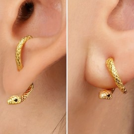 Creative Snake Design Hoop Earrings Copper 14K Gold Plated Jewelry Zircon Inlaid Punk Sexy Style Unique Personality Earrings