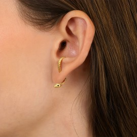 Creative Snake Design Hoop Earrings Copper 14K Gold Plated Jewelry Zircon Inlaid Punk Sexy Style Unique Personality Earrings