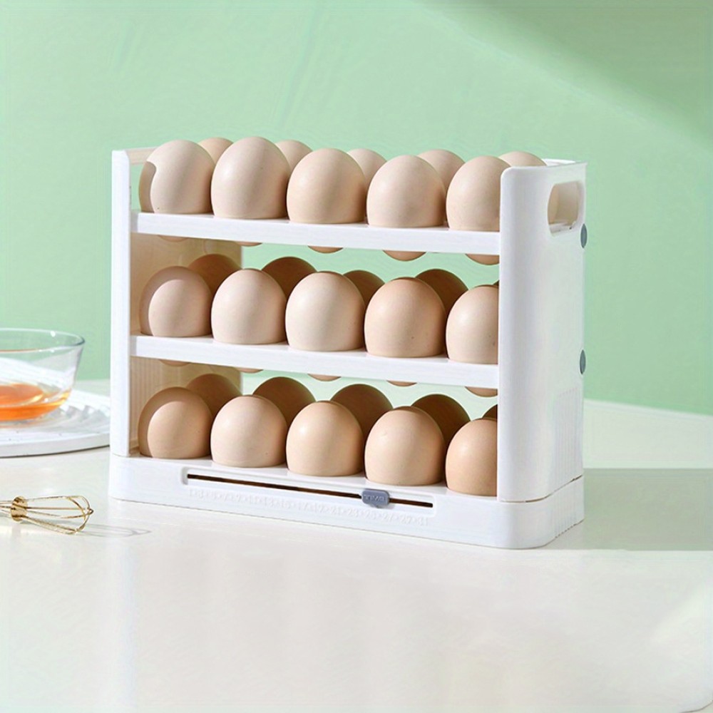 Flippable Egg Holder For Refrigerator, 3 Layer Egg Storage Container For Refrigerator Side Door, Large Capacity Egg Container, Egg Storage 30 Count