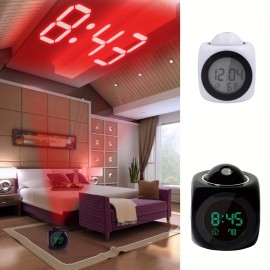 1pc LCD Projection LED Display Time Digital Alarm Clock for Bedrooms, With Talking Voice Prompt Thermometer Snooze Function Desk Projector (Battery Is Not Included, Powered By 3 AAA Battery)