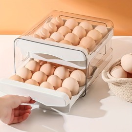 1pc Kitchen Double Layers Egg Storage Box, 32 Compartment Household Drawer Refrigerator Transparent Preservation Box That Can Be Stacked With Egg Tray An