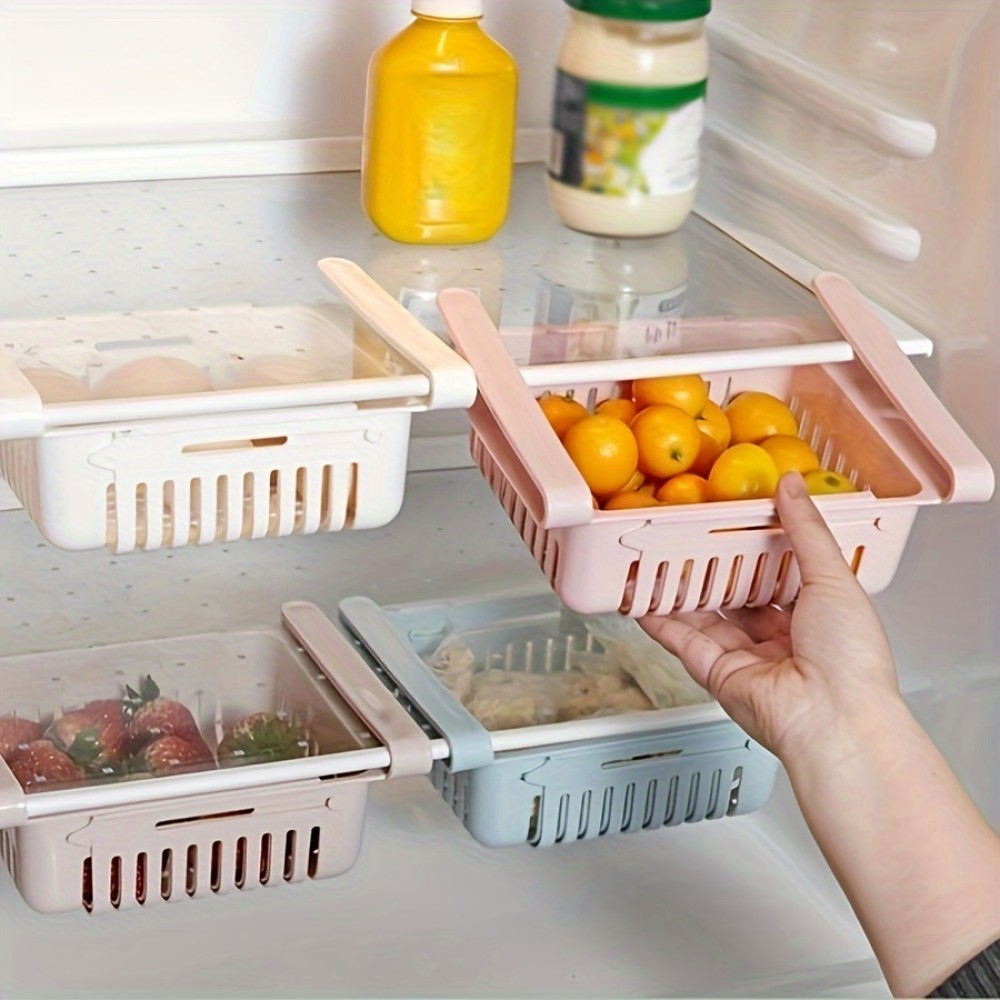 Telescopic Refrigerator Storage Basket - Drawer Type Rack for Fresh-keeping and Freezer Storage