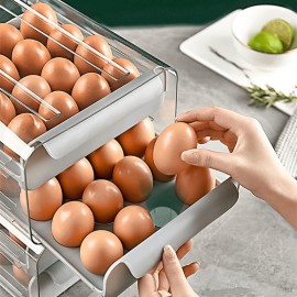 32 Grid Egg Storage Box: Refrigerator Transparent Dispenser with Anti-Drop Protection for Freshness