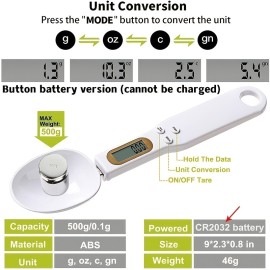 Accurate Measure Digital Kitchen Scale Spoon - LCD Display, 0.1g-1.1LB Precision, Button Battery-Powered, Ideal For Cooking, Baking, And Portion Control