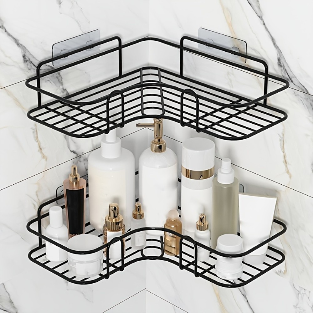 1pc/2pcs Punch Free Corner Shelf, Bathroom Rack Shelf, Bathroom Toilet Seamless Wall Mounted Tripod, Storage Rack