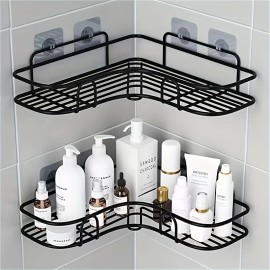 1pc/2pcs Punch Free Corner Shelf, Bathroom Rack Shelf, Bathroom Toilet Seamless Wall Mounted Tripod, Storage Rack