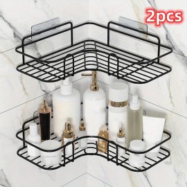 1pc/2pcs Punch Free Corner Shelf, Bathroom Rack Shelf, Bathroom Toilet Seamless Wall Mounted Tripod, Storage Rack