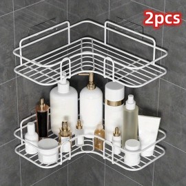 1pc/2pcs Punch Free Corner Shelf, Bathroom Rack Shelf, Bathroom Toilet Seamless Wall Mounted Tripod, Storage Rack