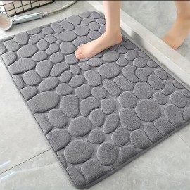 1pc Pebble Bathroom Rug, 3D Pebble Foot Mat, Velvet Memory Foam Bathroom Rug, Bathroom Door Rug, Super Absorbent Bath Mat, Quick Dry Bathroom Rug , fall decor , Bathroom decorations