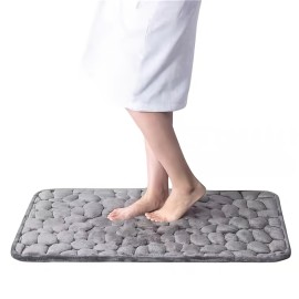 1pc Pebble Bathroom Rug, 3D Pebble Foot Mat, Velvet Memory Foam Bathroom Rug, Bathroom Door Rug, Super Absorbent Bath Mat, Quick Dry Bathroom Rug , fall decor , Bathroom decorations